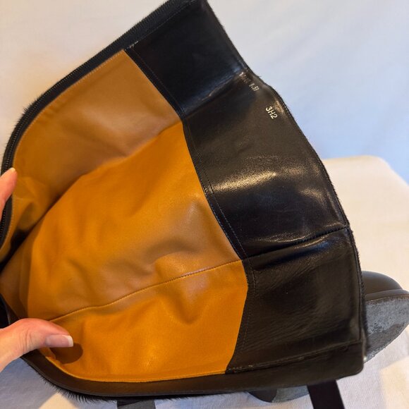 RALPH LAUREN BLACK LEATHER & PONY STACKED HEEL BOOT SIZE: 8-1/2B - Picture 12 of 13